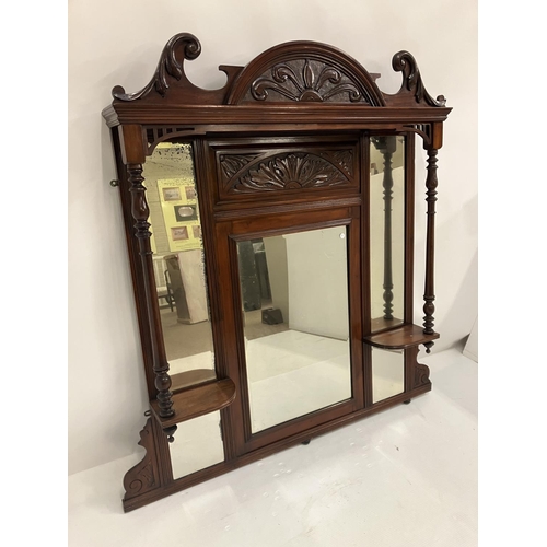 331 - Large Edwardian mahogany over mantle mirror. H. 144cm. W. 144cm approx.