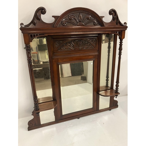 331 - Large Edwardian mahogany over mantle mirror. H. 144cm. W. 144cm approx.