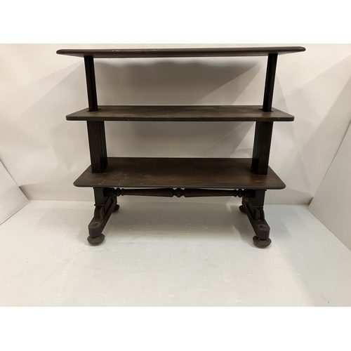 339 - Early 19th century mahogany 3 tier dumbwaiter, rise and fall mechanism needing attention. L. 120cm, ... 