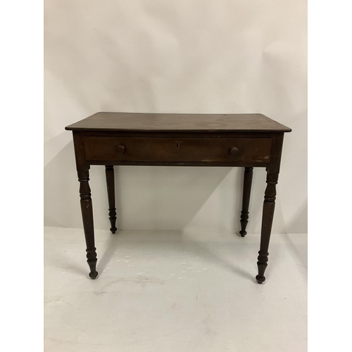 40 - Victorian mahogany side table fitted with a drawer & raised on turned legs. W. 90cm, D. 50cm, H. 75c... 