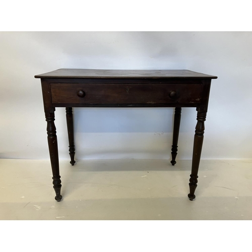 40 - Victorian mahogany side table fitted with a drawer & raised on turned legs. W. 90cm, D. 50cm, H. 75c... 