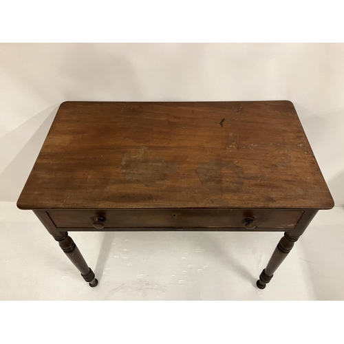 40 - Victorian mahogany side table fitted with a drawer & raised on turned legs. W. 90cm, D. 50cm, H. 75c... 