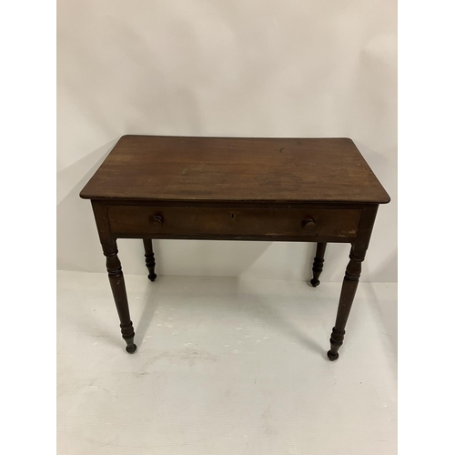 40 - Victorian mahogany side table fitted with a drawer & raised on turned legs. W. 90cm, D. 50cm, H. 75c... 