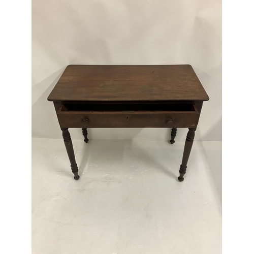 40 - Victorian mahogany side table fitted with a drawer & raised on turned legs. W. 90cm, D. 50cm, H. 75c... 