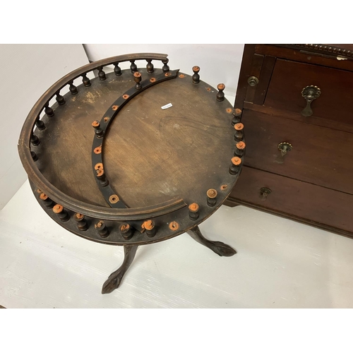 404 - Mahogany bureau (lacking back panel), wine rack and occasional table. As found.