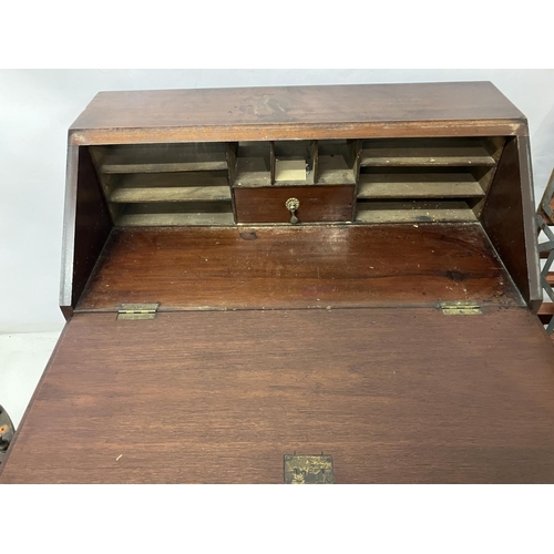 404 - Mahogany bureau (lacking back panel), wine rack and occasional table. As found.