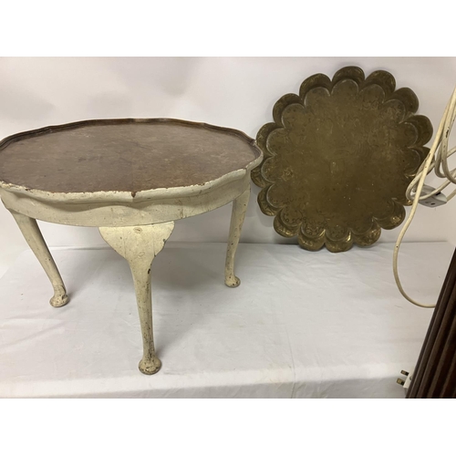 48 - Antique mahogany floor lamp, occasional table and large brass tray.