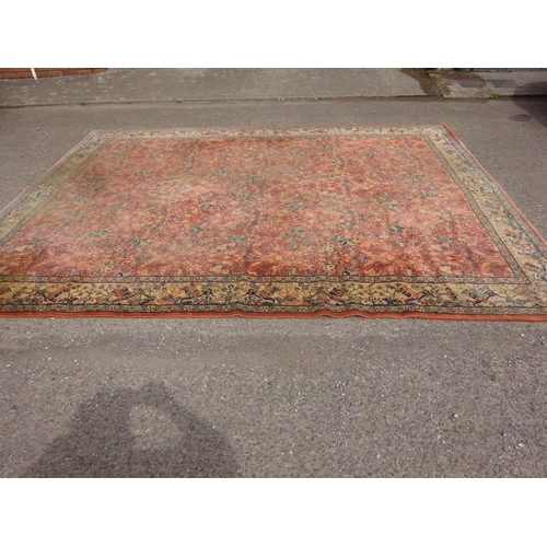 56 - Large Keshan rug, (faded & worn).
356cm x 275cm.