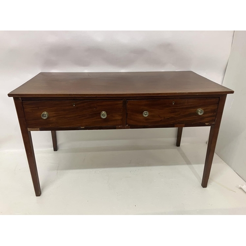 60 - Georgian mahogany side table, the rectangular shaped top having 2 deep drawers and raised on tapered... 