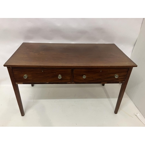 60 - Georgian mahogany side table, the rectangular shaped top having 2 deep drawers and raised on tapered... 