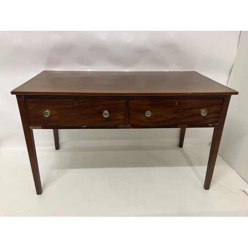 60 - Georgian mahogany side table, the rectangular shaped top having 2 deep drawers and raised on tapered... 