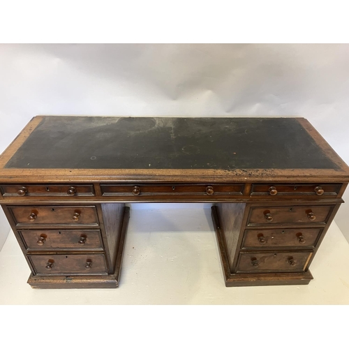 65 - Victorian mahogany pedestal desk fitted with 9 drawers. W. 153cm, D. 60cm, H. 79cm.