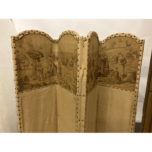 68 - Two large old folding screens, one 6 panel, other 4 panel. H. 155cm & 170cm.