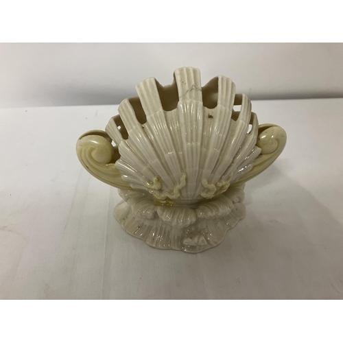 71 - Early Belleek shell ornament having black mark and Victorian registration mark & stamped Fermanagh B... 