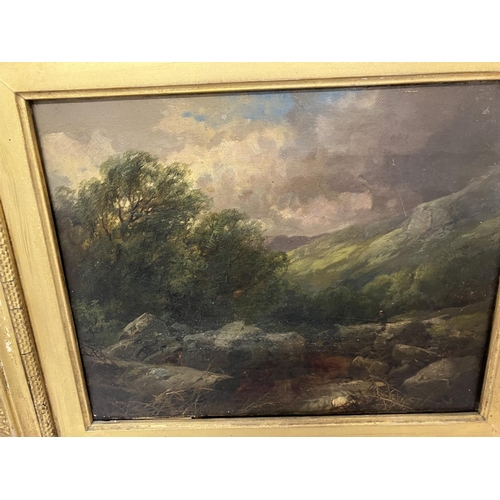 76 - 19th century painting,
Angler by river in wooded landscape,
Oil on canvas in gilt frame,
Picture siz... 