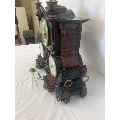 80 - A good large French 19th century mantel clock, the decorative rouge and black marble case fitted wit... 