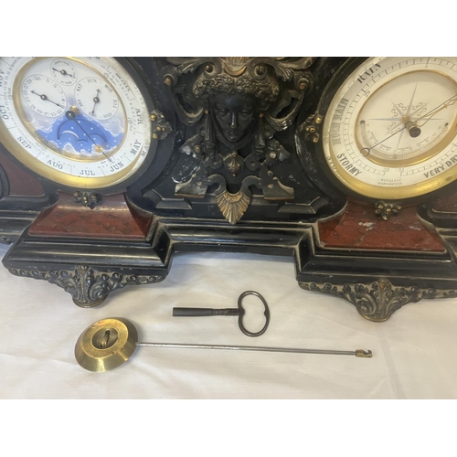 80 - A good large French 19th century mantel clock, the decorative rouge and black marble case fitted wit... 