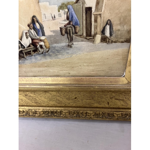 91 - Maxwell RSW,
Village scene with figures,
Watercolour,
Signed,
In decorative gilt frame.
40cm x 30cm.