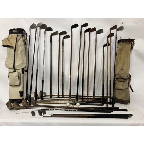 93 - A good collection of old golf clubs with various makers names - T. Morris, J. Webb, J. Fulford, Ches... 