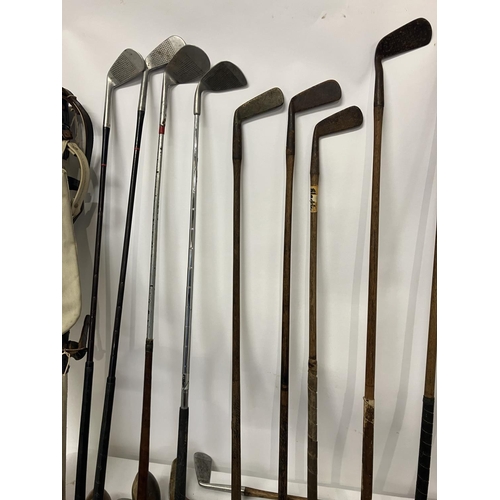 93 - A good collection of old golf clubs with various makers names - T. Morris, J. Webb, J. Fulford, Ches... 