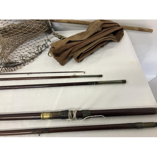 94 - Collection of fishing rods and reels and landing net - The Silex No.2, Hardy's, Charles Farlo Patent... 