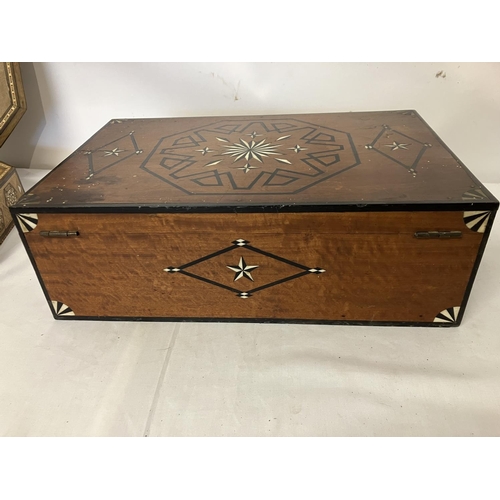 99 - A collection of boxes and blotter to include a good mahogany inlaid box, the interior having drop in... 