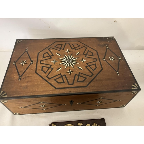 99 - A collection of boxes and blotter to include a good mahogany inlaid box, the interior having drop in... 