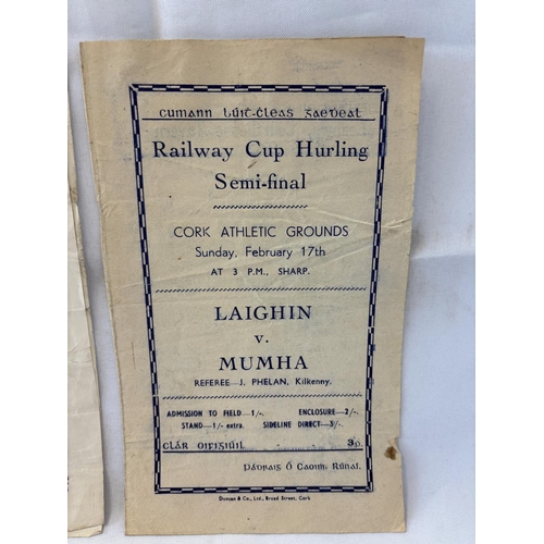 156 - Railway Cup Hurling and Football, two early original programmes and 1 photocopy.