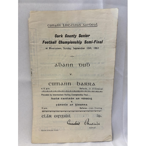 160 - Cork County Senior Football Championship - 3 original programmes and 2 copies, see photos.