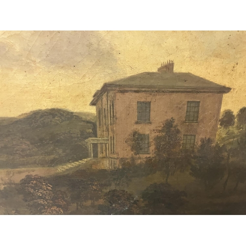 255 - Cork scene - A large painting of a house overlooking an estuary, oil on canvas with gilt frame and a... 