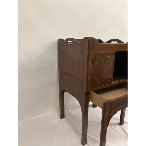 262 - Georgian mahogany bedside locker or lamp table, the gallery top over two cupboard doors and slim dra... 