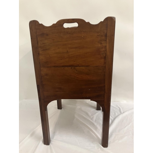262 - Georgian mahogany bedside locker or lamp table, the gallery top over two cupboard doors and slim dra... 