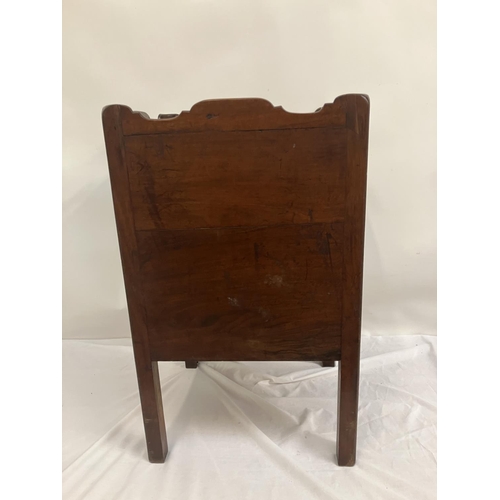 262 - Georgian mahogany bedside locker or lamp table, the gallery top over two cupboard doors and slim dra... 