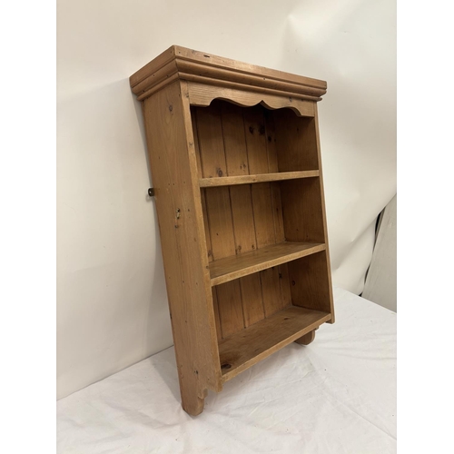 272 - Hanging pine wall shelves. H. 80cm, W. 52cm, D. 18cm approx.