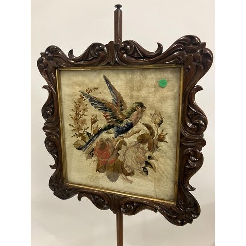 285 - Victorian mahogany pole screen with needlework panel.
