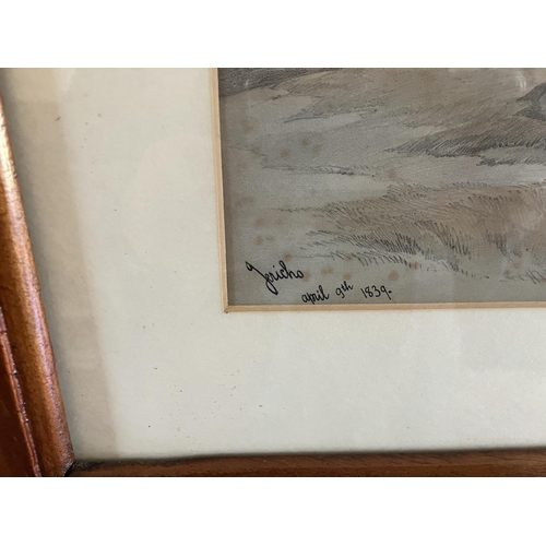 288 - A set of 3 coloured views of scenes from the Holy Land in long rectangular mahogany frame.  185cm x ... 