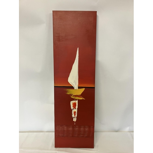 317 - Sailing boat in calm water,
Oil on canvas,
100cm x 30cm.