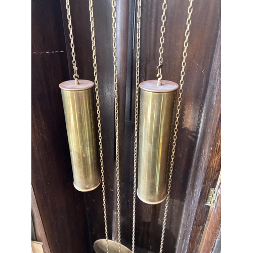 319 - J. McDowell, Dublin - Chiming long cased clock in oak case. H. 200cm.