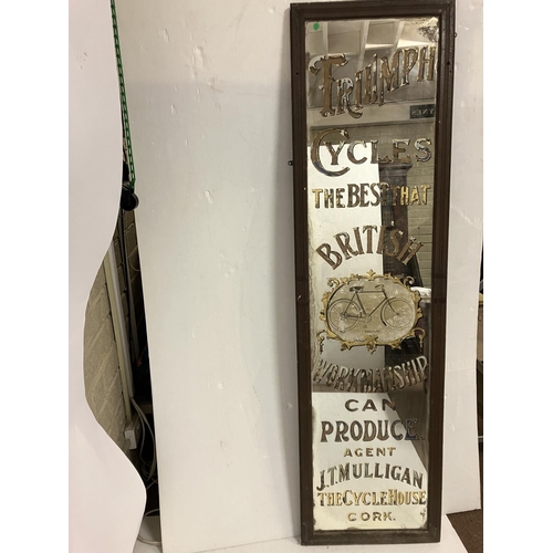 334 - Old framed advertising mirror for Triumph Cycles, the best that British workmanship can produce - Ag... 
