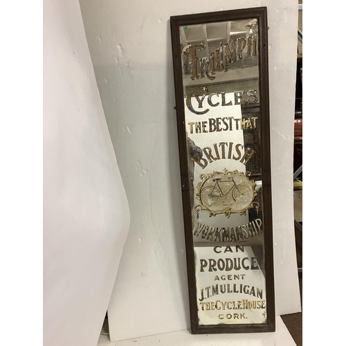 334 - Old framed advertising mirror for Triumph Cycles, the best that British workmanship can produce - Ag... 