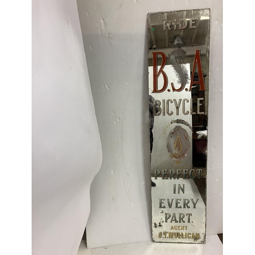 335 - Old B.S.A. Bicycle advertising mirror, Cork Agent, J.T. Mulligan. 174cm x 42cm.