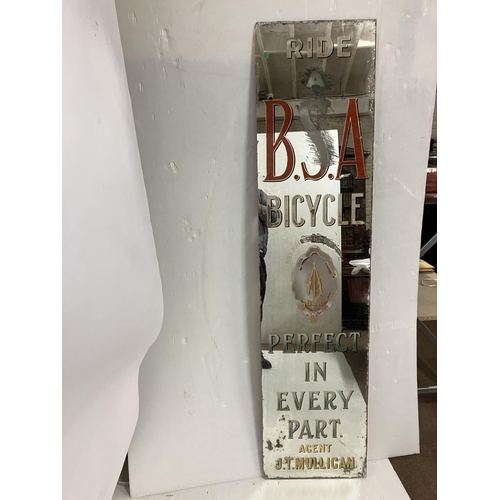 335 - Old B.S.A. Bicycle advertising mirror, Cork Agent, J.T. Mulligan. 174cm x 42cm.