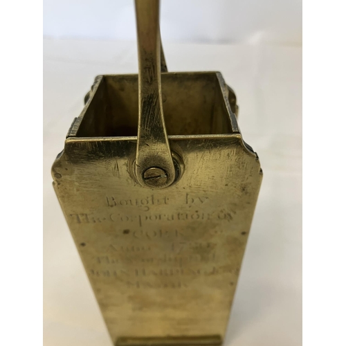 343 - D. Voster, Corke - Antique brass pint measure 1751, bought by the Corporation of Cork in 1780 John H... 