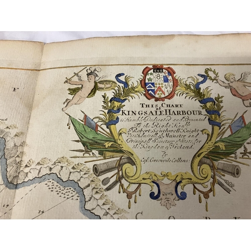 351 - An antique chart of Kingsale Harbour dedicated and presented to Sir Robert Southwell by Cpt. Greenvi... 