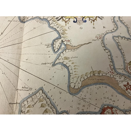 351 - An antique chart of Kingsale Harbour dedicated and presented to Sir Robert Southwell by Cpt. Greenvi... 