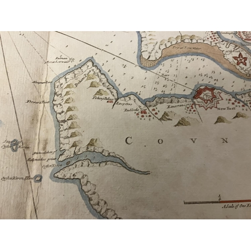 351 - An antique chart of Kingsale Harbour dedicated and presented to Sir Robert Southwell by Cpt. Greenvi... 