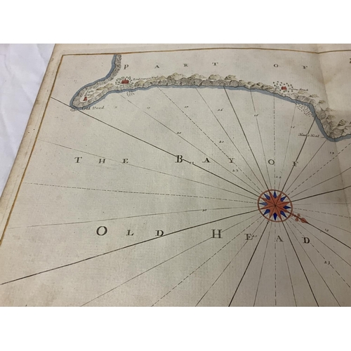 351 - An antique chart of Kingsale Harbour dedicated and presented to Sir Robert Southwell by Cpt. Greenvi... 