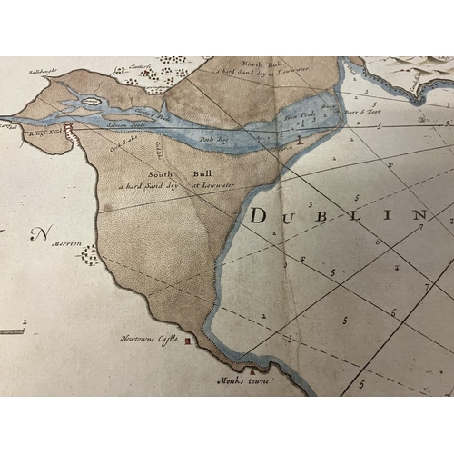 352 - An antique chart of Dublin Bay presented to his Grace James Butler, Duke of Ormond. 50cm x 60cm.