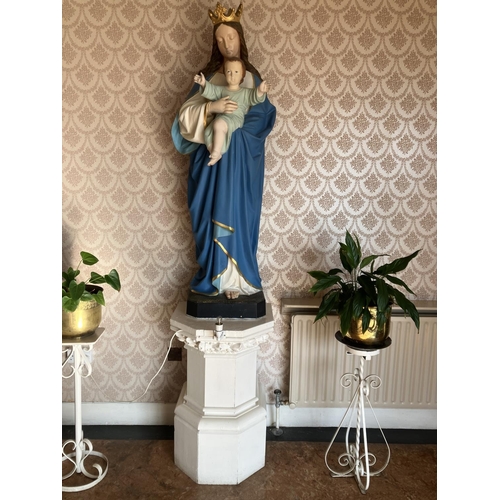 353 - A large statue of our Lady and Child together with painted pedestal. H. of statue -156cm, overall he... 