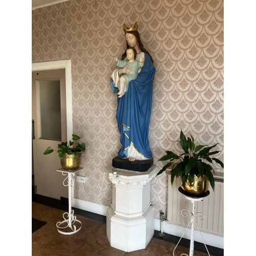 353 - A large statue of our Lady and Child together with painted pedestal. H. of statue -156cm, overall he... 